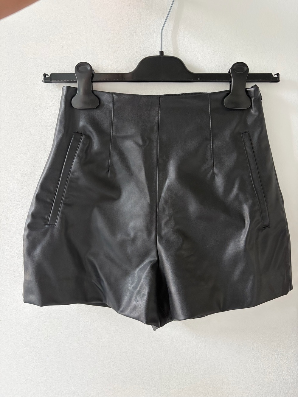 Black Faux Leather High-Waist Shorts